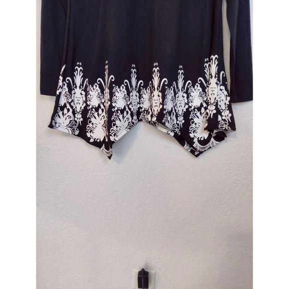 SeSe Code Black & White Long Sleeve Asymmetric Floral Longline Tunic Top Size M - Picture 7 of 10